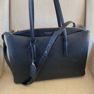 Black Kate Spade Margaux leather work tote with cross body strap